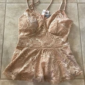 Charlotte Russe Tops - Charlotte Russe Double Strap Nude Lace Peplum Tank Charlotte Russe Tops - Charlotte Russe Double Strap Nude Lace Peplum Tank